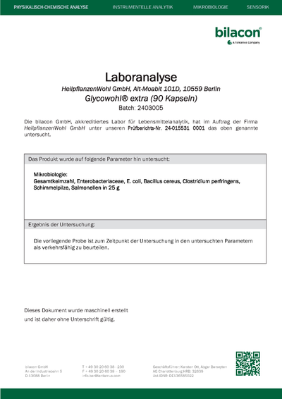 Laboranalyse Glycowohl Extra Charge 2403005