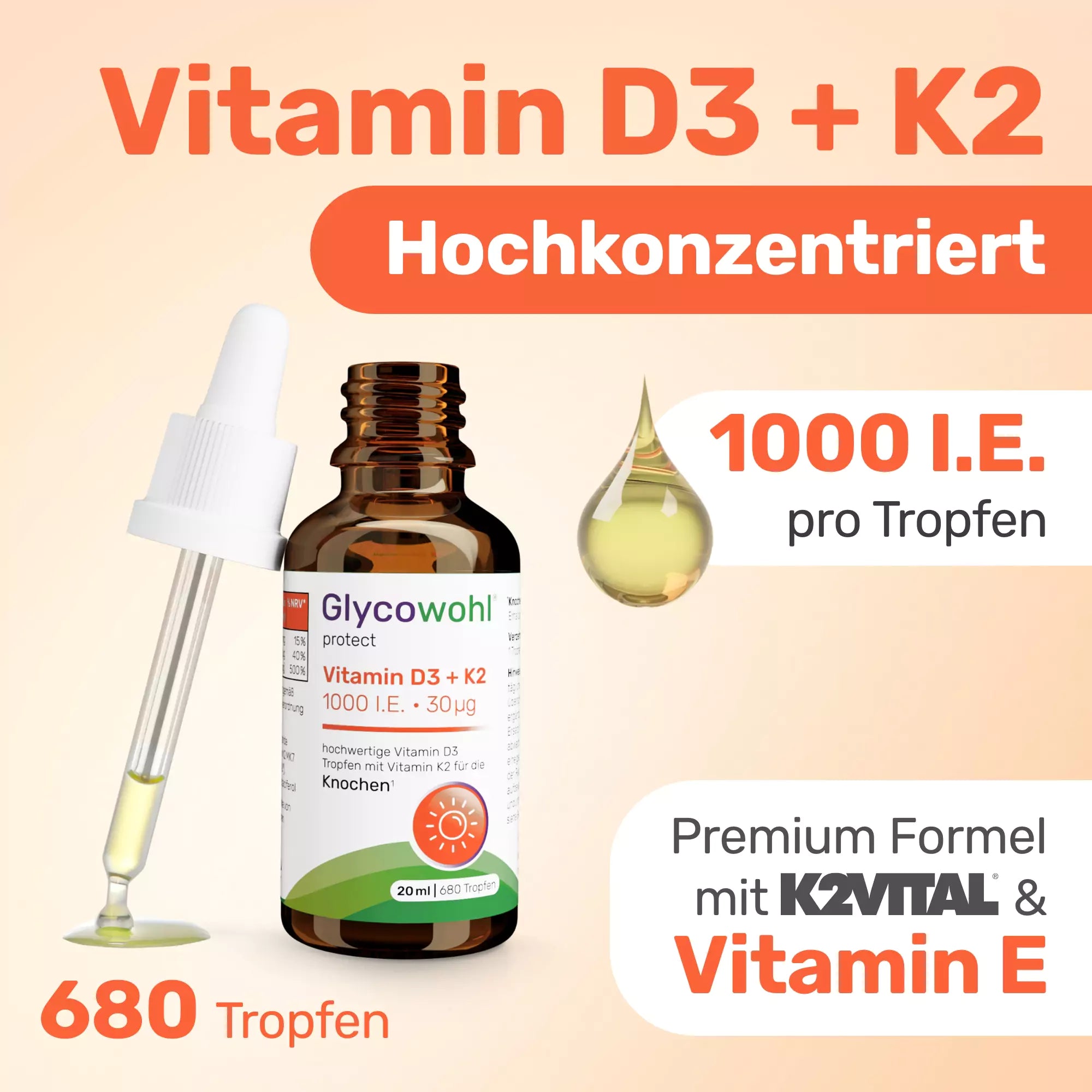 Vitamin D3+K2 Tropfen | 1000 I.E. · 30 µg